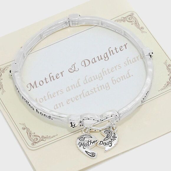 "Mother & Daughter" Heart Stretch Bracelet - Picture 1 of 4